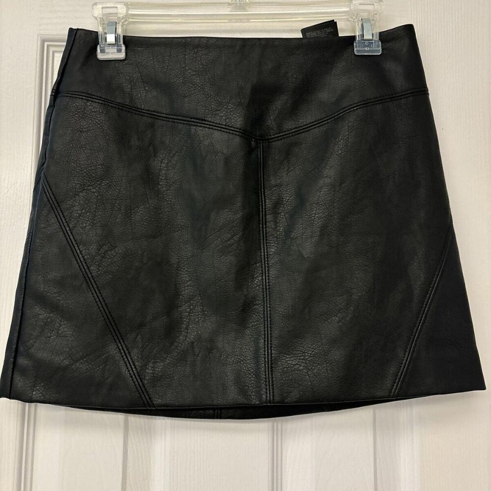 Black Faux Leather A-Line Mini Skirt